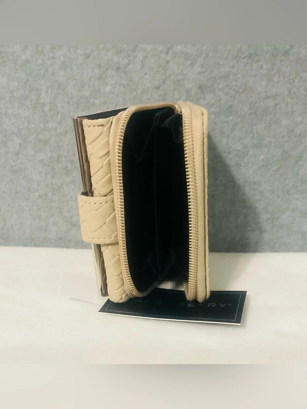 Jane & Barry Quilted Beige Compact Wallet with Gold Accent